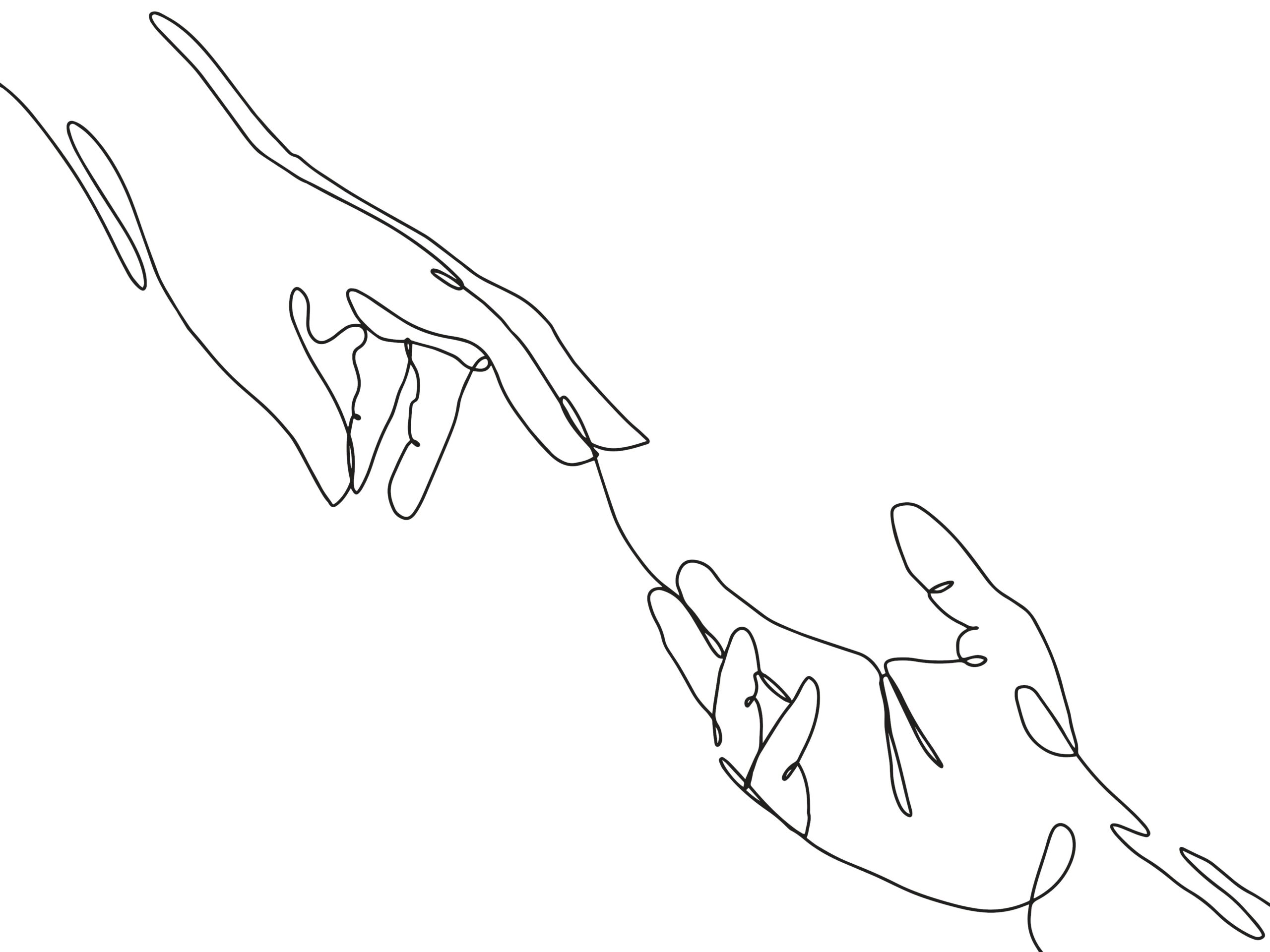 line drawing of hands reaching towards each other